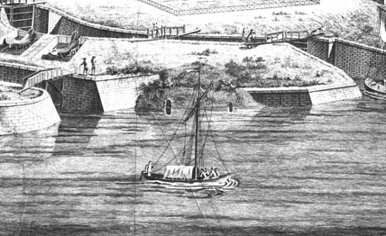Illustration of a fishing boat on a lake