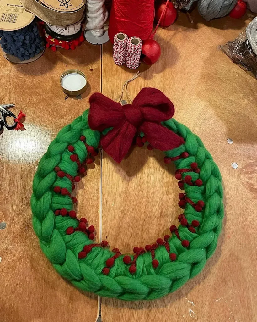 A knitted Christmas wreath